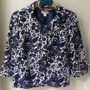 TALBOTS JACKET BLAZER BLACK & WHITE Floral Career All Occasion Sz 14 Smart